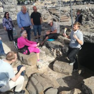 teaching a group of students of the Discovering Jesus study tour