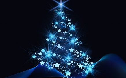 Christmas tree mad of blue lights and blue stars